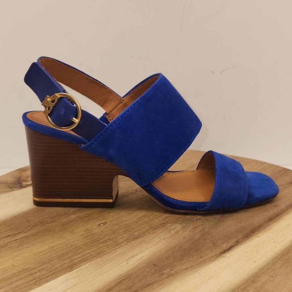 Tory Burch Women's Selby block-heel sandal Blue Suede Size 7.5 M